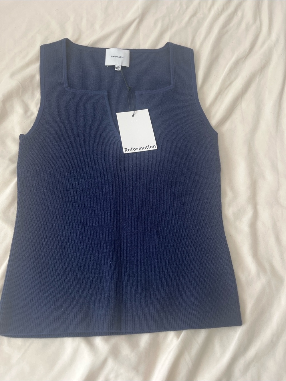 Reformation Rylie Navy Square-Neck Ribbed Tank Top BNWT